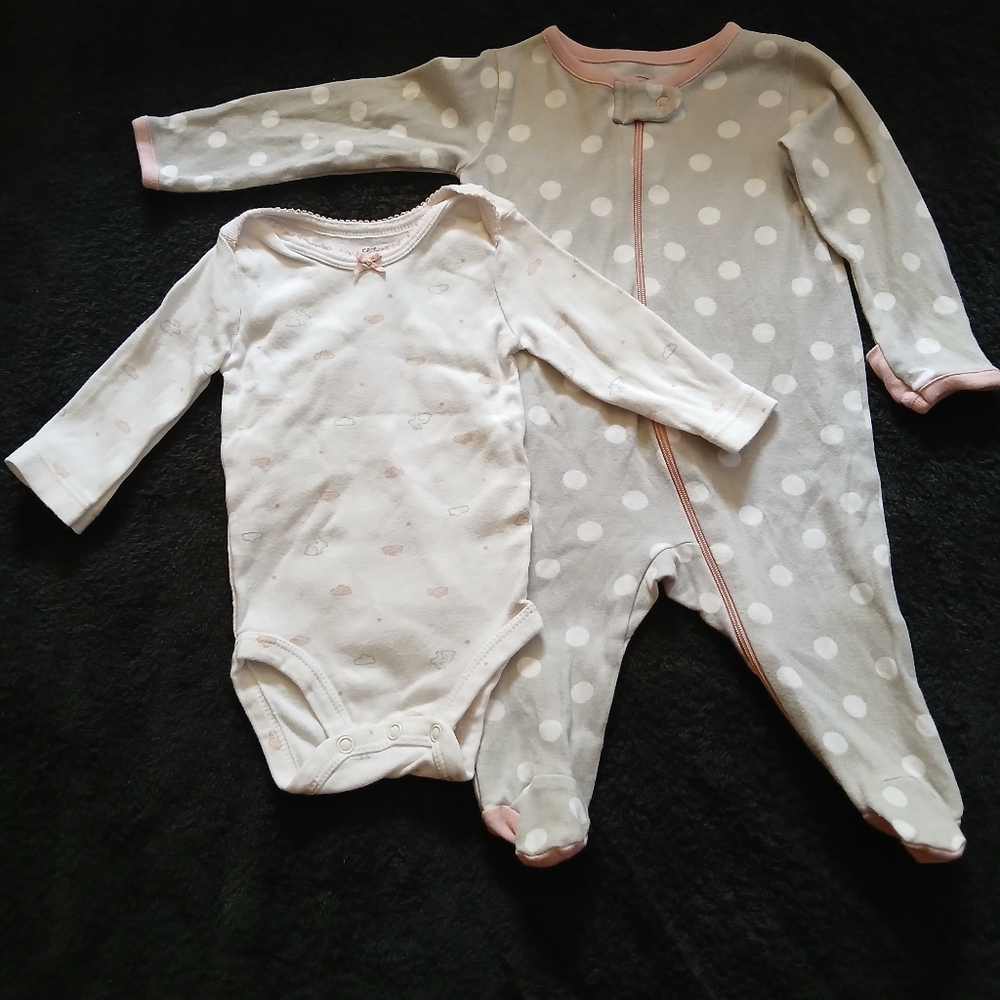 Polka Dot and Solid Pink Baby Girl One Piece Set